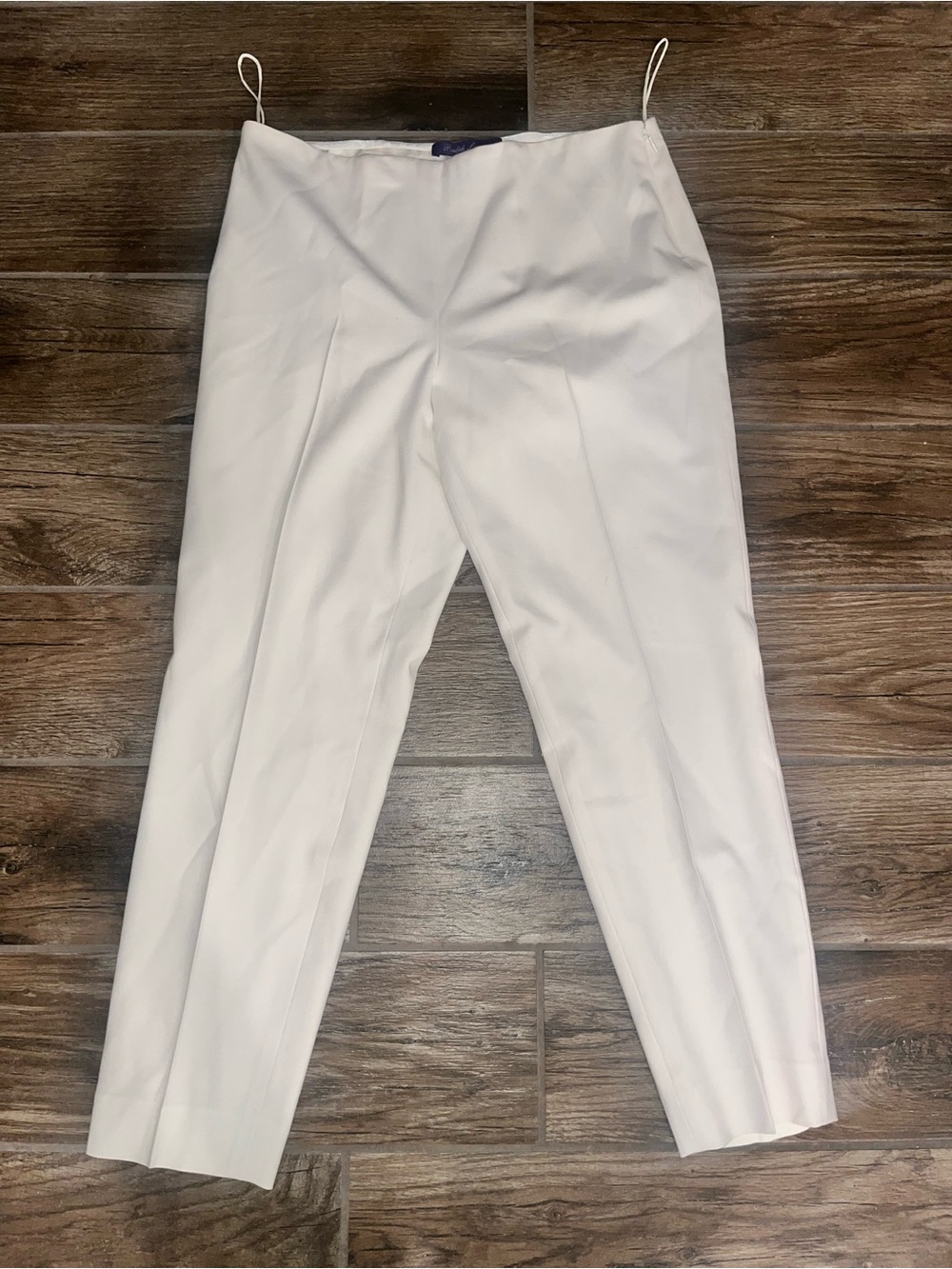 Ralph Lauren Purple Label Cream Tailored Straight-Leg Dress Wool Pants
